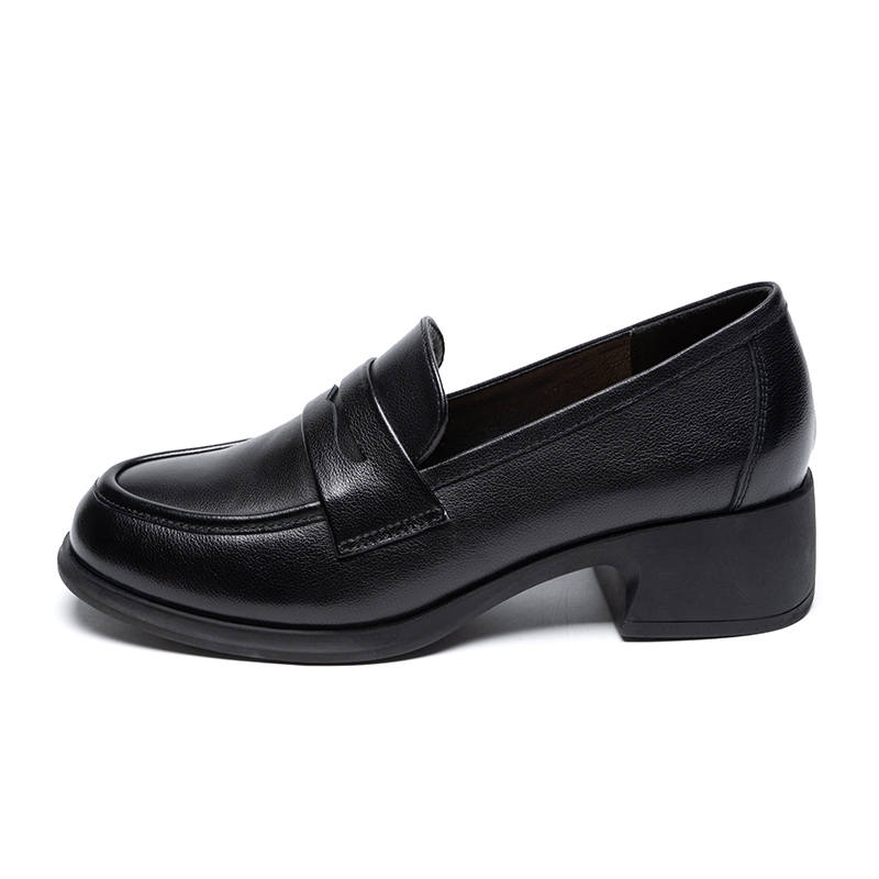 ZHR Cow Leather Loafers 4cm Women's Black