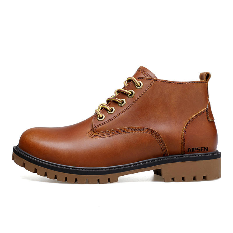 AIPSEN AIPSEN Top Grain Cow Leather Ankle Length Combat Boots Men's