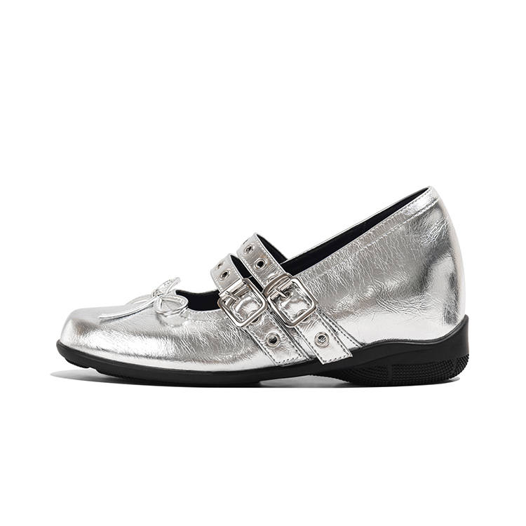 LAOMIAO Cow Split Leather Platform Mary Jane Shoes Women's Silver