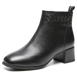 KANGLINIAO Top Grain Cow Leather Ankle Boots Women's Black