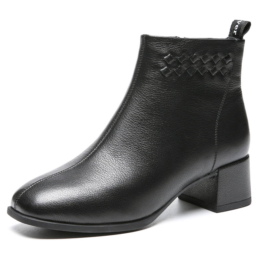 KANGLINIAO Top Grain Cow Leather Ankle Boots Women's Black