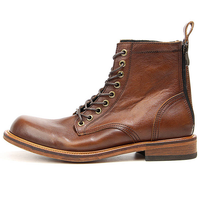 DIENGRLEY Top Grain Cow Leather Short Combat Boots Men's