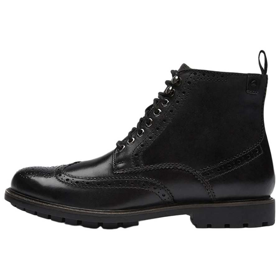 Clarks Cow Leather Short Combat Boots Men's Black