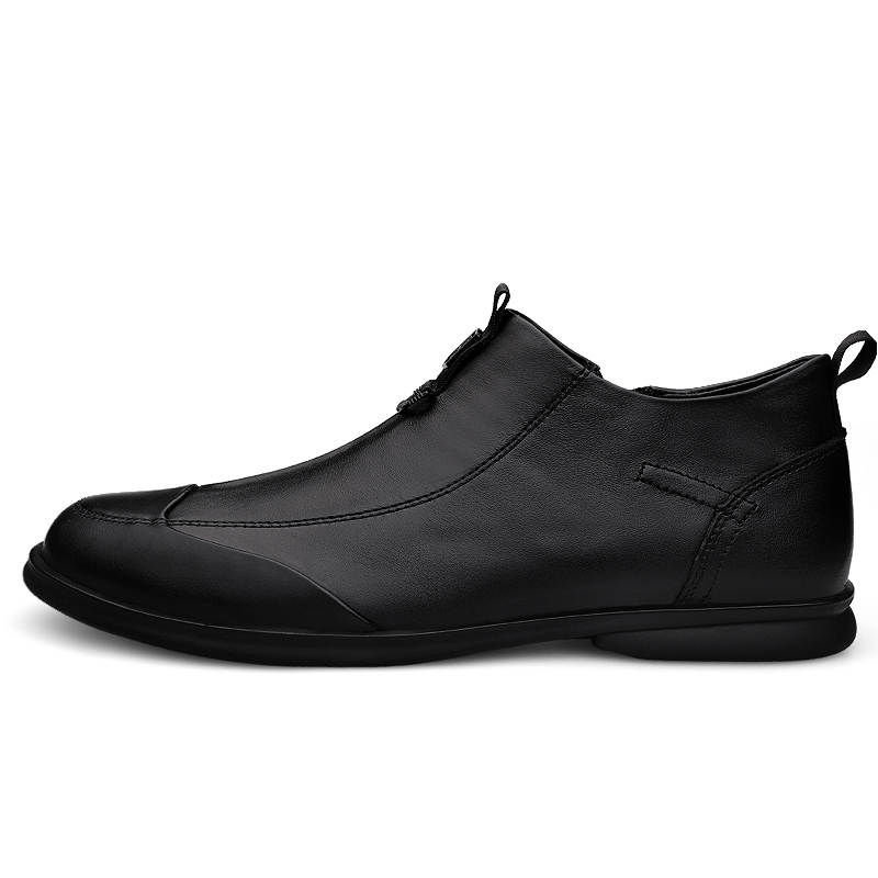 YINGLUNQISHI Top Grain Cow Leather Casual Shoes Men's Black Smooth Finish