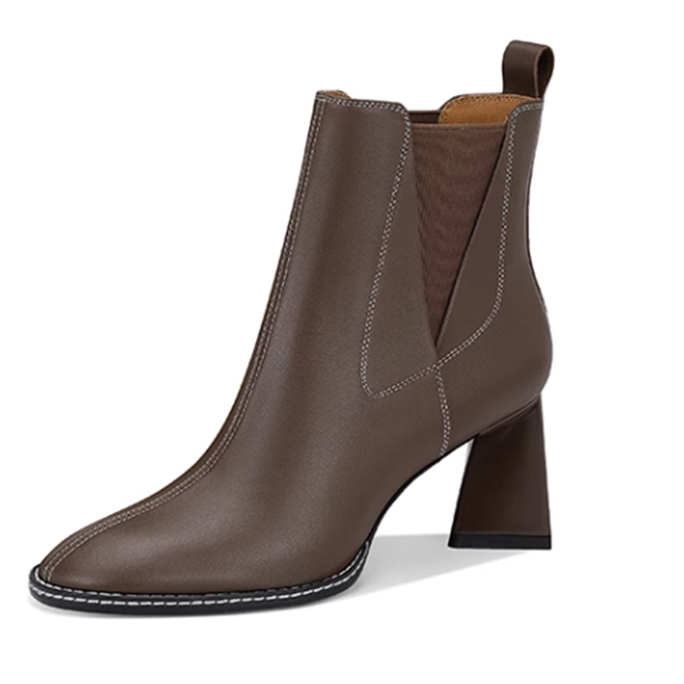 JESSICA SOPHIA Cow Leather British Style Round Tip, Chunky Heel Fleece Lined Short Chelsea Boots 6.5cm Women's