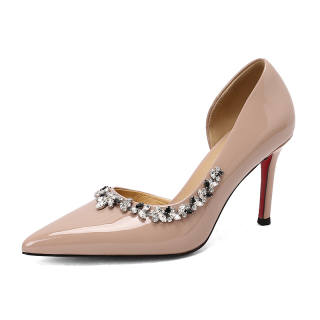 GERUIDIOU Cow Leather Slim Heel High Heels Women's Nude Pink