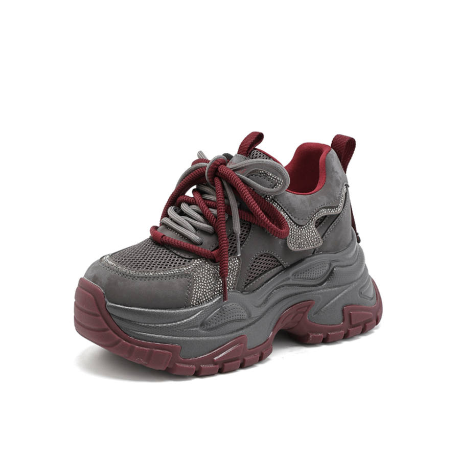 Lanza Chunky Sneakers Women's Low Top Gunmetal Red/Silver