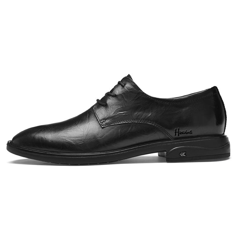 HAOXING Top Grain Cow Leather Casual Shoes Men's Black