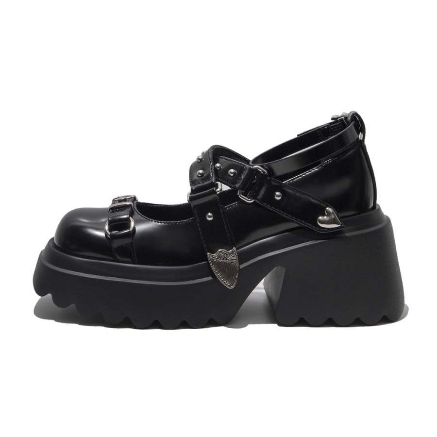 BOJUEMAO Cow Split Leather Mary Jane Shoes Women's Black