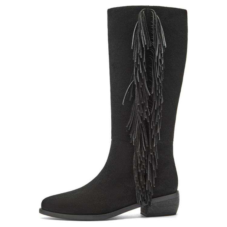 NINE WEST Cow Split Leather Knee high Boots 4.3cm Women's Black