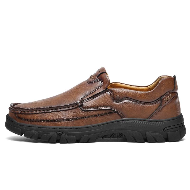 WENNAI Top Grain Cow Leather Casual Shoes Men's Red Brown