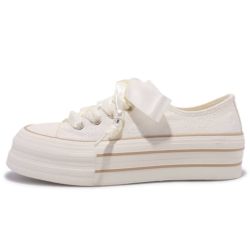 ZHANGXIAOJIE Slip Resistant, Abrasion Resistant, Height Increasing Low top Canvas Shoes Women's Beige