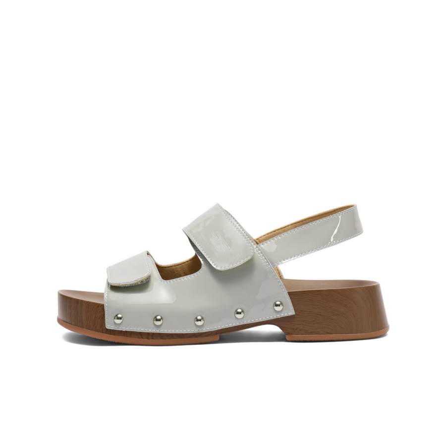 BELLE Beach Sandals Women's Light Gray/Grass Green/Ecru