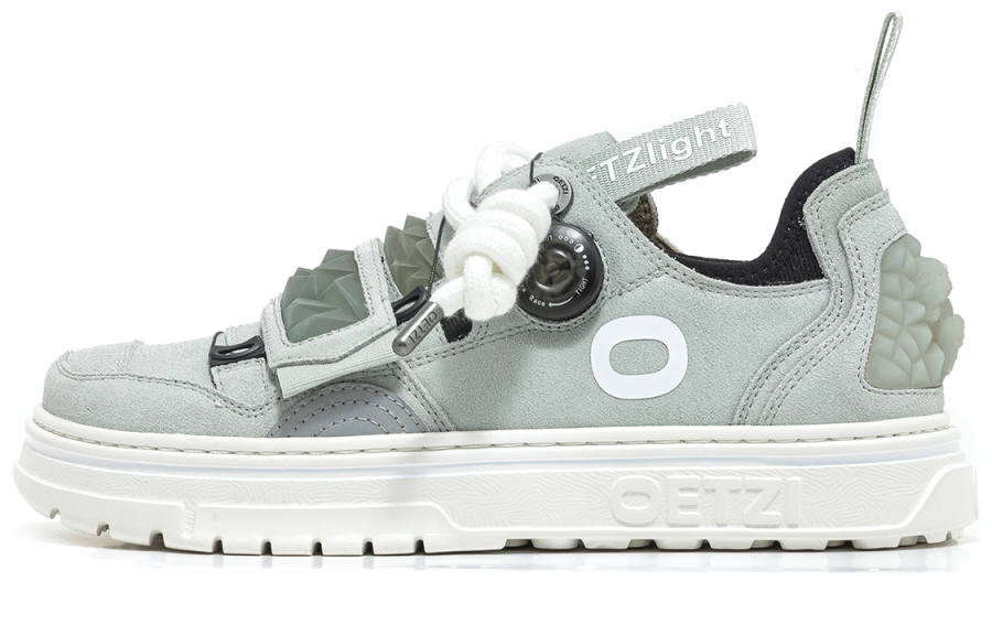 OETZI Ice Man Oz Cow Split Leather Lightweight Low top Skateboard Shoes Unisex Gray Green