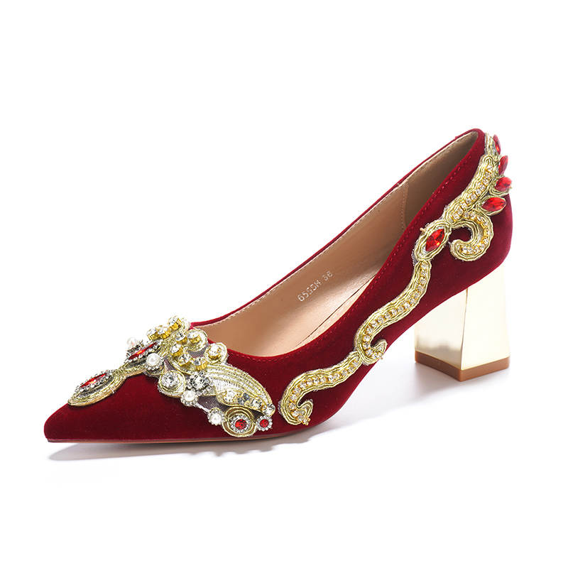 QITUMAUL Chunky Heel High Heels 6.5cm Women's Red
