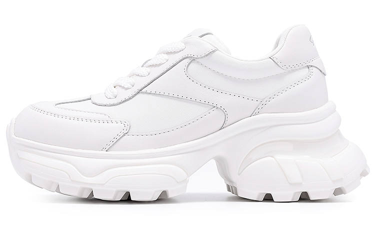 Satchi Textile, Cow Leather Slip Resistant, Abrasion Resistant, Lightweight Low top Chunky Sneakers Women's White
