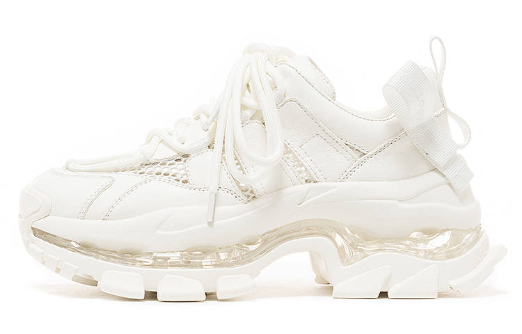 VITTORIO VENTURA Top Grain Cow Leather Cushioning Low top Chunky Sneakers Women's White