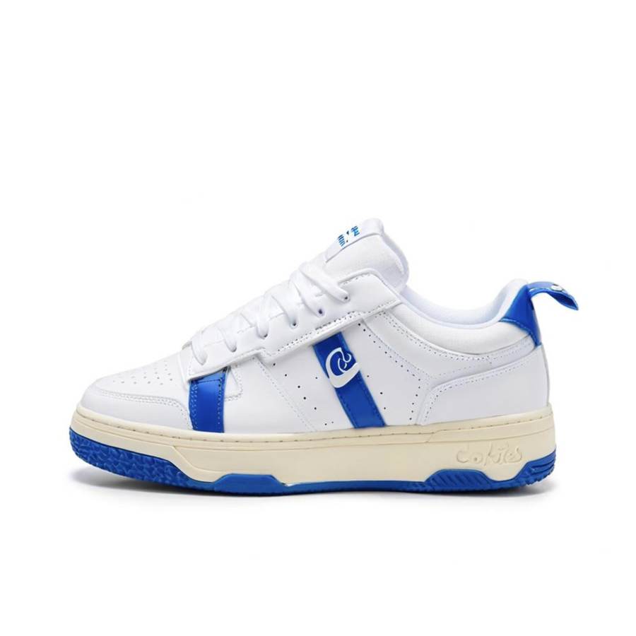 OAON Synthetic Leather Coverage Cushioning Abrasion Resistant Lightweight Low top Skateboard Shoes Unisex White Blue