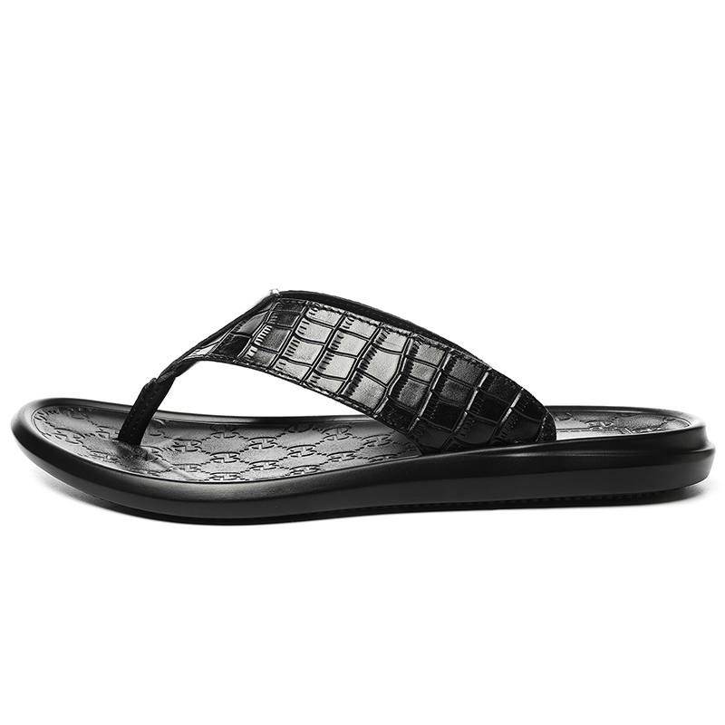 YIMINU Rubber Sole Embroidery Abrasion Resistant Abrasion Resistant Flip Flops Men's Black