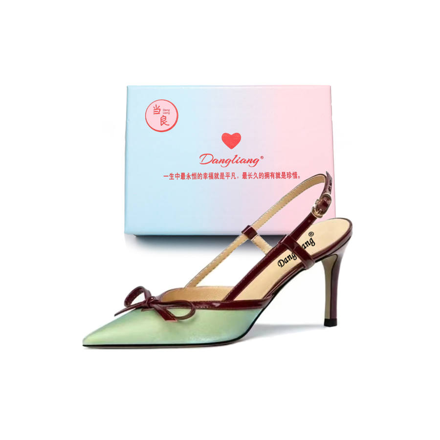 DANGLIANG Pu Slim Heel High Heels Women's Satin Green Gift Box Set