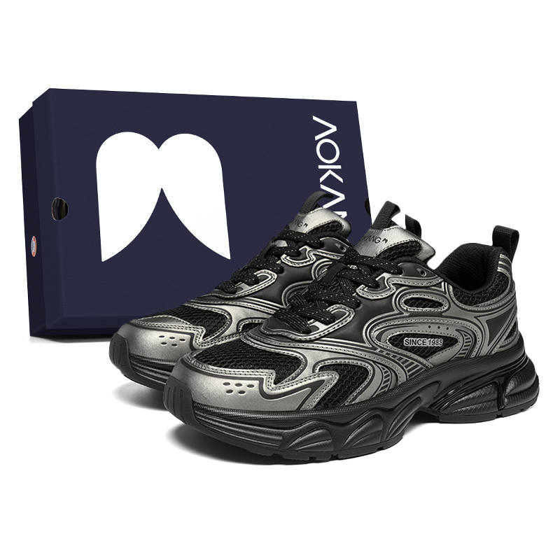 AOKANG Bullet Shape Collection Chunky Sneakers Men's Low Top Black Gunmetal, Gray Blue