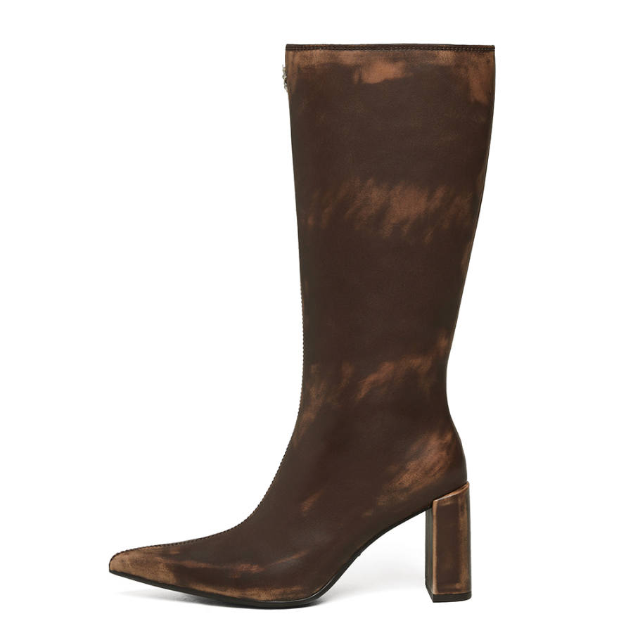 SMFK Cow Leather Knee high Boots 8cm Women's Brown
