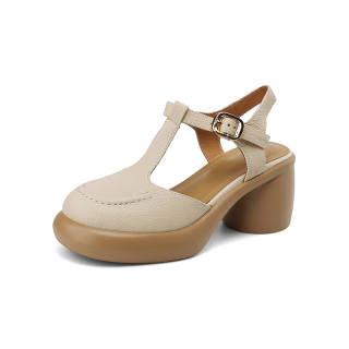 GERUIDIOU Sheepskin Chunky Heel High Heels 6.5cm Women's