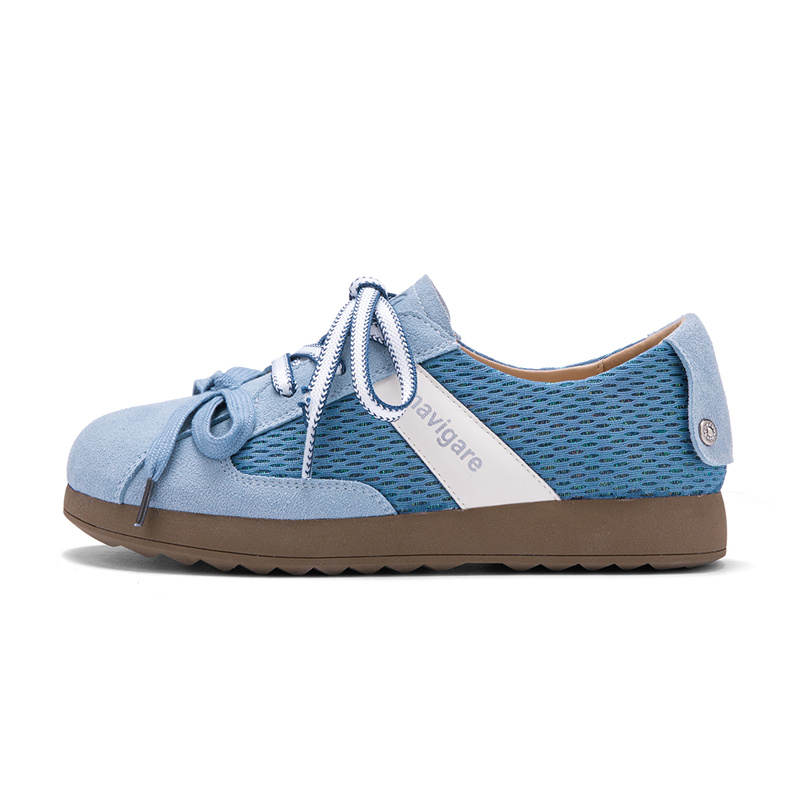 NAVIGARE Small Sailboat Cow Split Leather Breathable Low top Skateboard Shoes Women's Blue