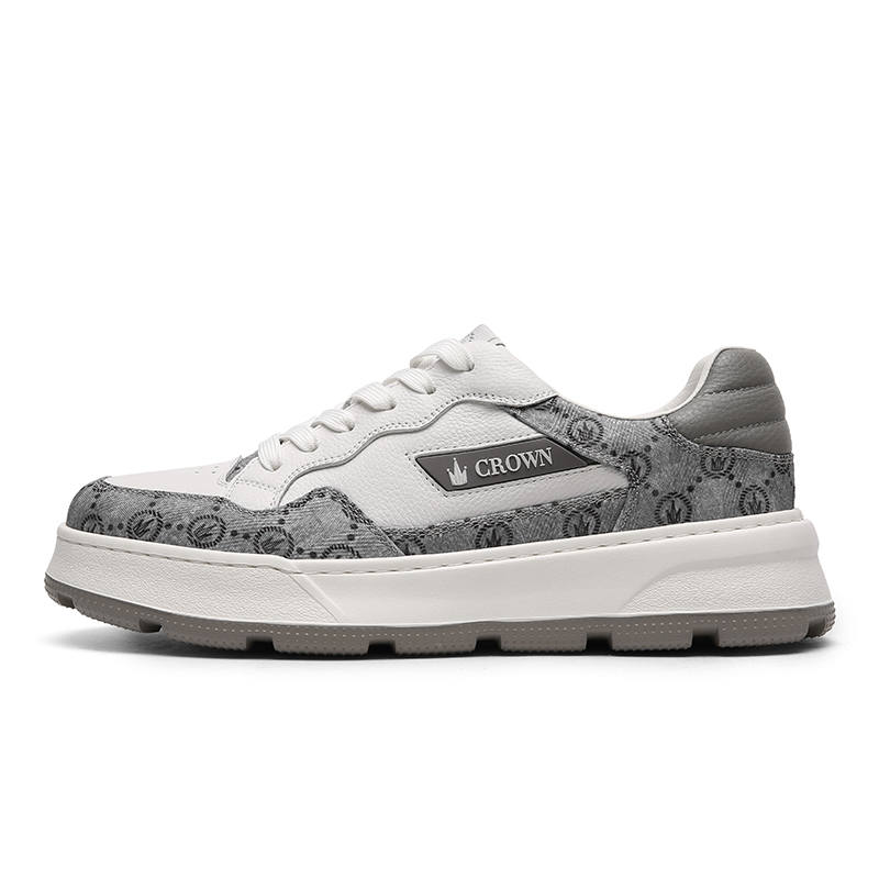 CROWN Textile, Cow Leather Slip Resistant Low top Skateboard Shoes Unisex