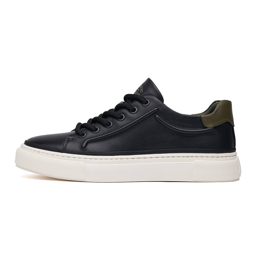HUITE Top Grain Cow Leather Abrasion Resistant Abrasion Resistant Low top Skateboard Shoes Men's Black