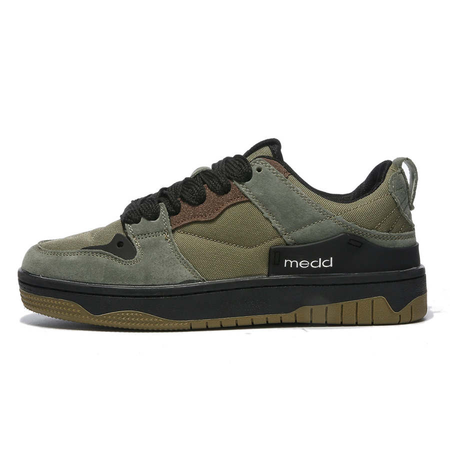 Medd Synthetic Leather Low top Skateboard Shoes Unisex Army Green