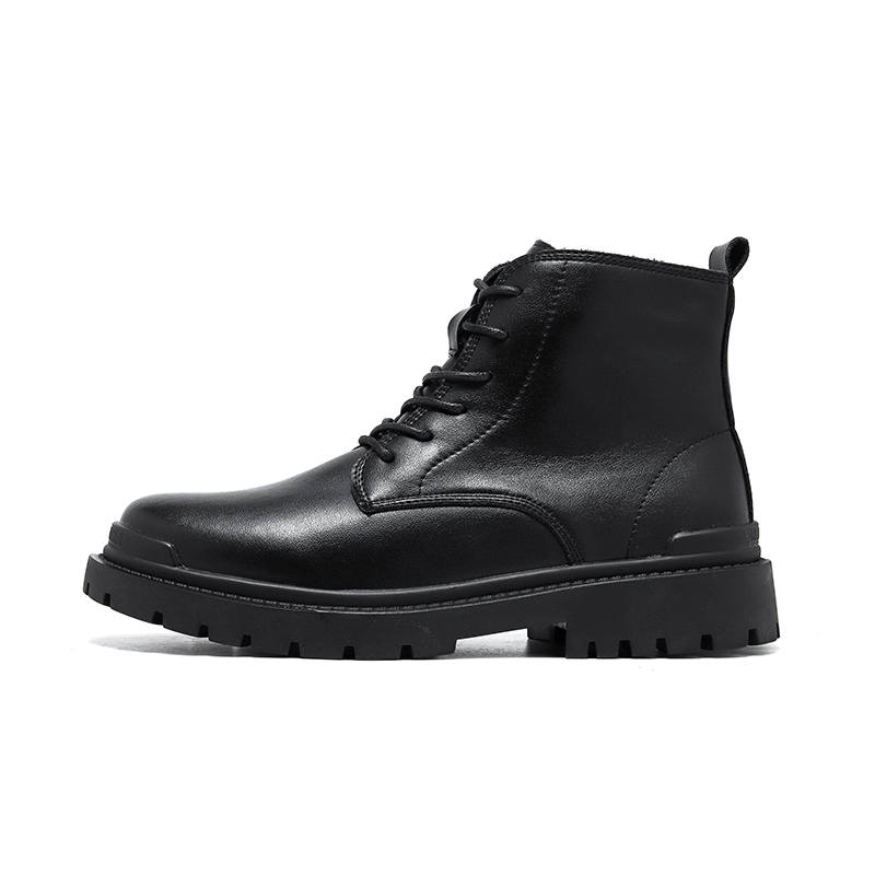 KAQIAODI Cow Split Leather Short Combat Boots Men's Black