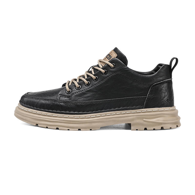 YINGLUNQISHI Microfiber Leather Abrasion Resistant Abrasion Resistant Low top Casual Shoes Men's Black