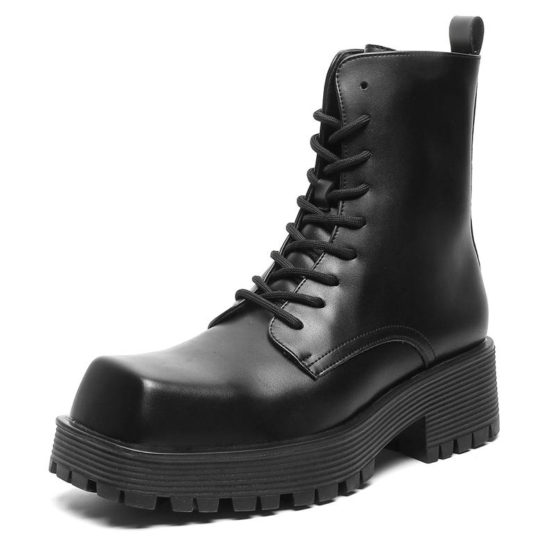 V05 Hong Kong Chic Ins Street Trendy Man Street Snap Fashion Vintage Fall Youth Platform Combat Boots Black