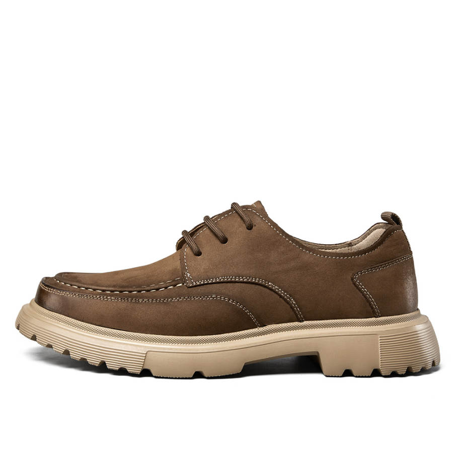 YEARCON Casual Leather Shoes Men's Low Top Brown/Yellow
