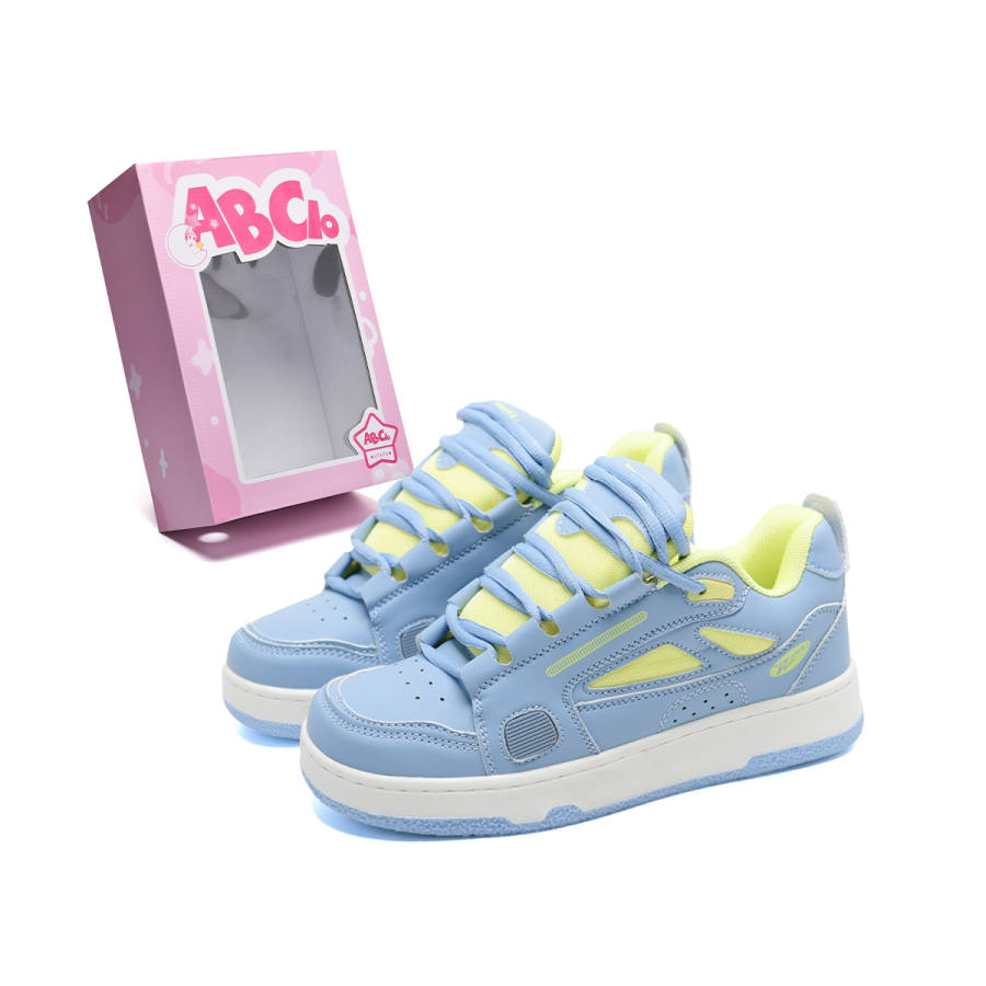 ABCIO Coverage Slip Resistant Abrasion Resistant Height Increasing Low top Skateboard Shoes Unisex Blue Yellow