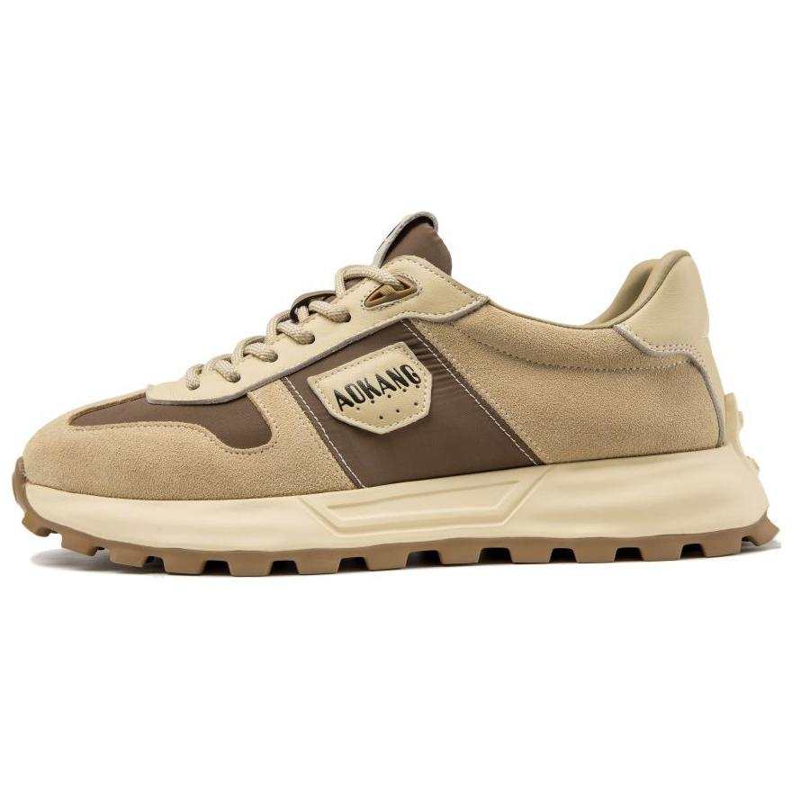 AOKANG Textile, Cow Leather Low top Casual Shoes Men's Beige Yellow