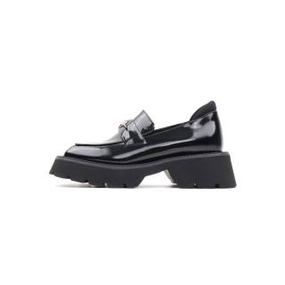 Asthershop Top Grain Cow Leather Loafers Women's Black