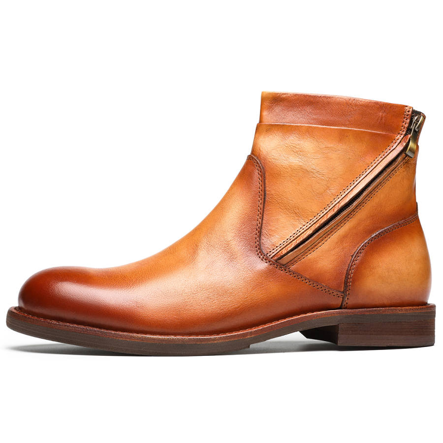 DIENGRLEY Top Grain Cow Leather Short Combat Boots Men's