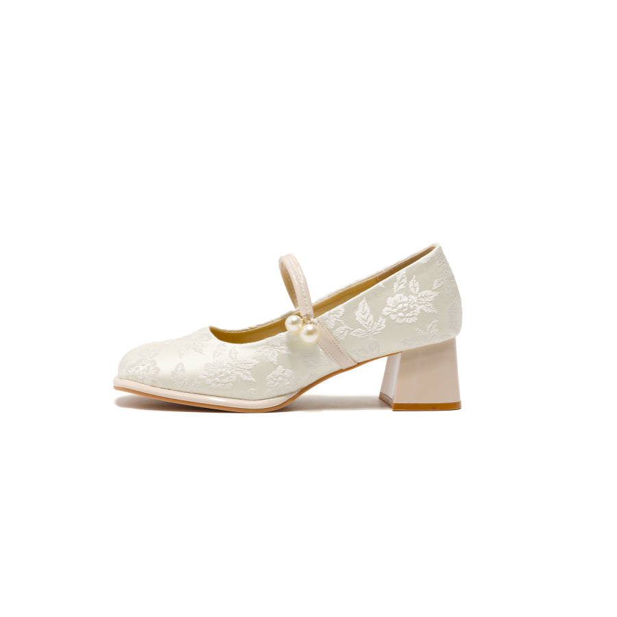 DANGLIANG Pu Chunky Heel Mary Jane Shoes 5CM Women's Beige