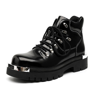 KAQIAODI Microfiber Leather Short Combat Boots Men's Black