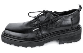 HUANXIANGZHE Top Grain Cow Leather Low top Leather Shoes Unisex Black