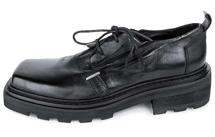 HUANXIANGZHE Top Grain Cow Leather Low top Leather Shoes Unisex Black