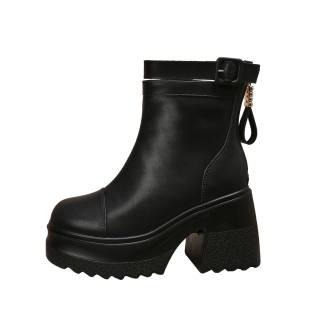 Forest Princess Fashion Crew Combat Boots 9.5CM Women's Black