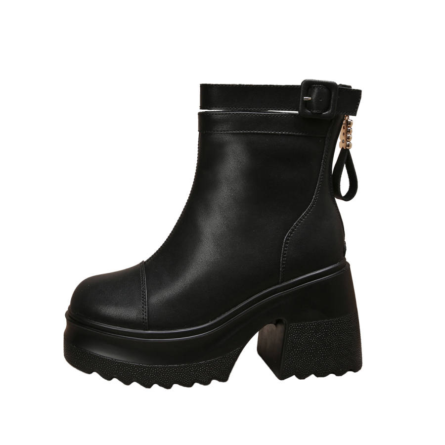 Forest Princess Fashion Crew Combat Boots 9.5CM Women's Black