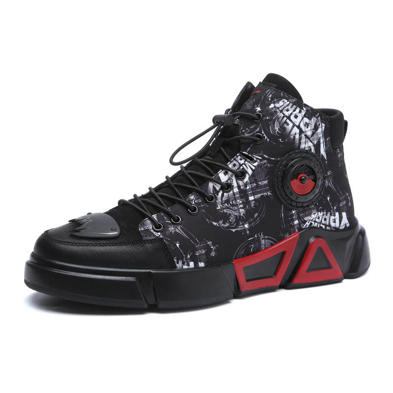 Devanro Cow Leather Short Combat Boots Men's Black White Unlined