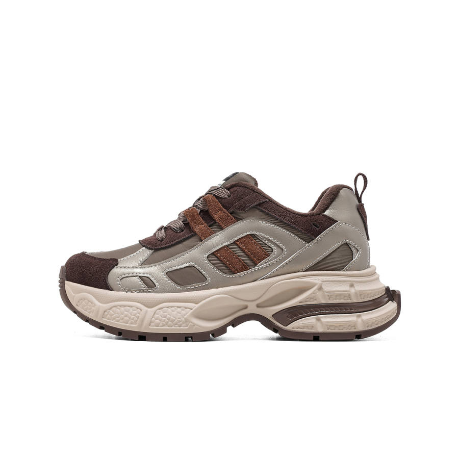 C°BANNER Synthetic Leather Fleece Lined Thermal, Vintage Versatile Balance Low top Chunky Sneakers Women's Brown