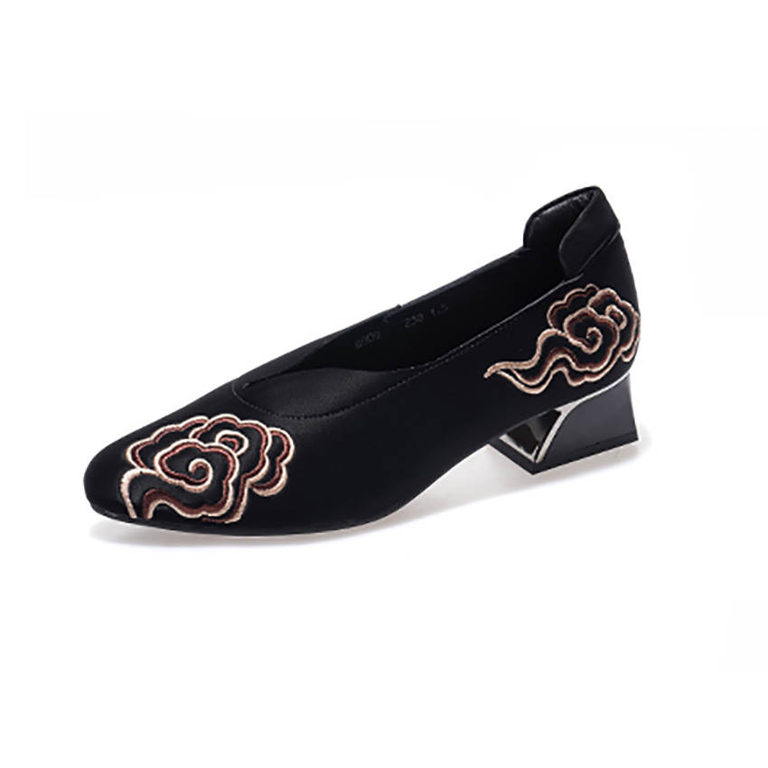 Devanro Devanro Sheepskin Chunky Heel High Heels 3.5cm Women's Black