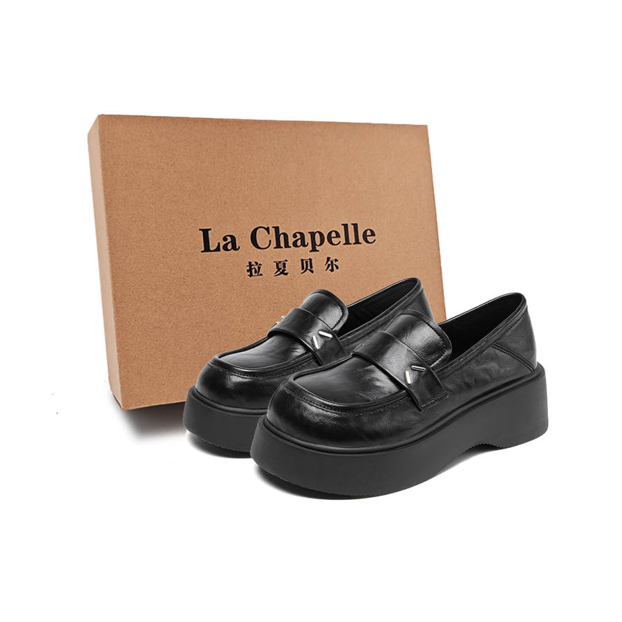 La Chapelle British Style Ladylike JK Small Leather Shoes Pu Loafers Women's Black