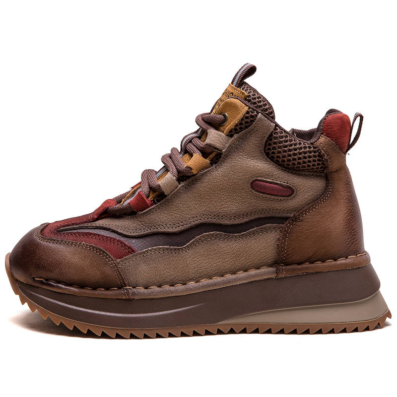 JIEZHOU Top Grain Cow Leather High top Casual Shoes Women's